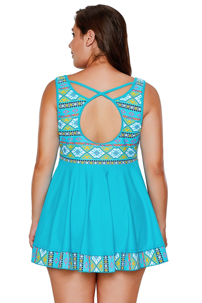 Turquoise Tribal Print Swim Dress With Shorts - Seldom Seen Styles