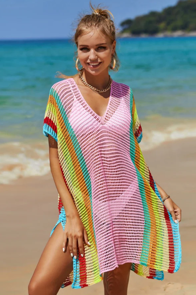 Rainbow Colorblock Crochet Cover Up - Seldom Seen Styles