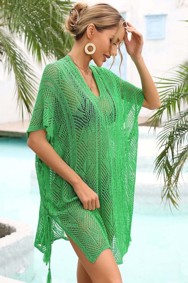 Side Slit Tassel Openwork Cover Up - Seldom Seen Styles