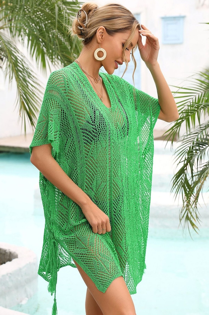 Side Slit Tassel Openwork Cover Up - Seldom Seen Styles
