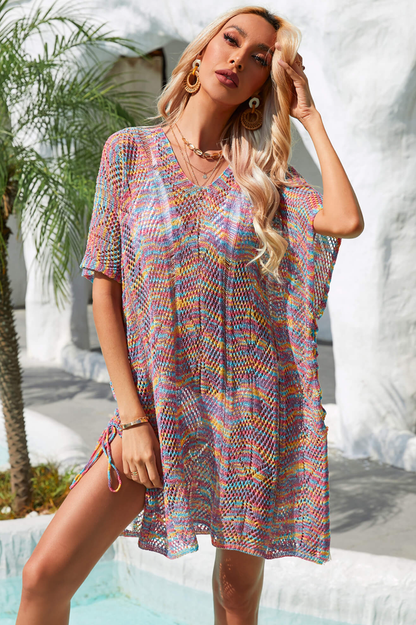 Multicolored Openwork Tassel Slit Cover-Up - Seldom Seen Styles