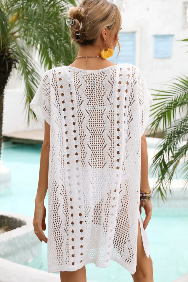 Openwork Plunge Dolman Sleeve Cover Up Dress - Seldom Seen Styles