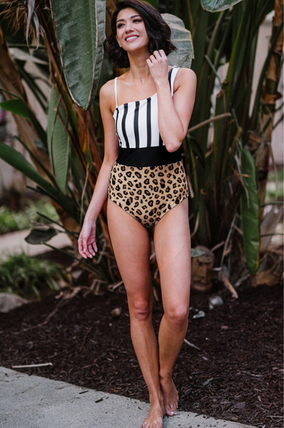 Leopard & Stripes One-Piece Swimsuit - Seldom Seen Styles