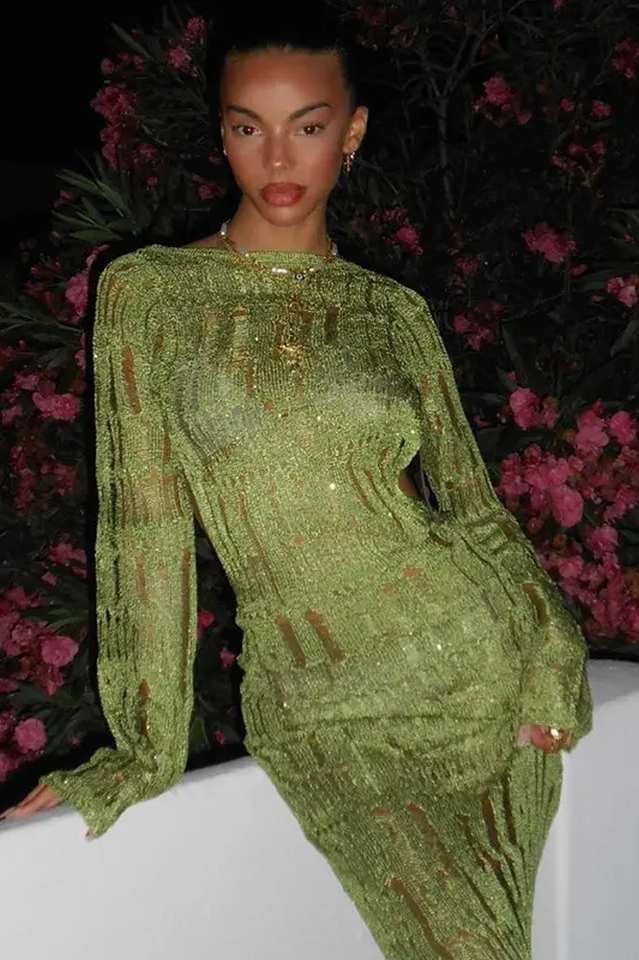 Moss Green Metallic Umbra Dress - Seldom Seen Styles