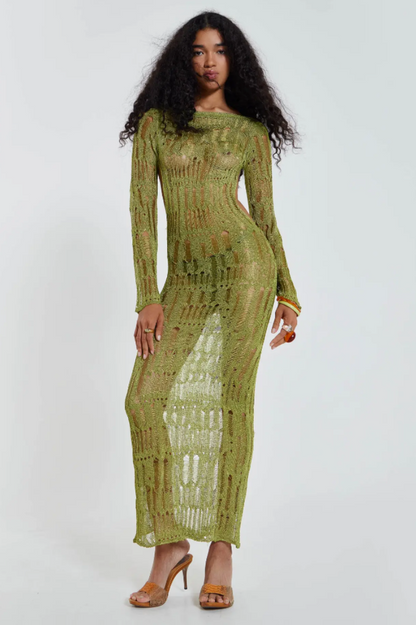 Moss Green Metallic Umbra Dress - Seldom Seen Styles