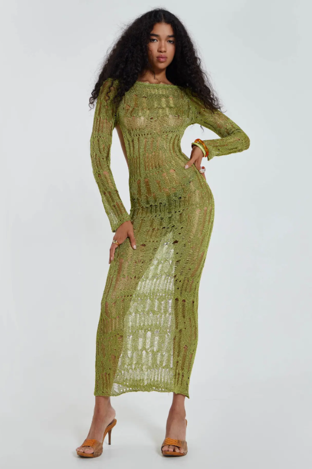 Moss Green Metallic Umbra Dress - Seldom Seen Styles