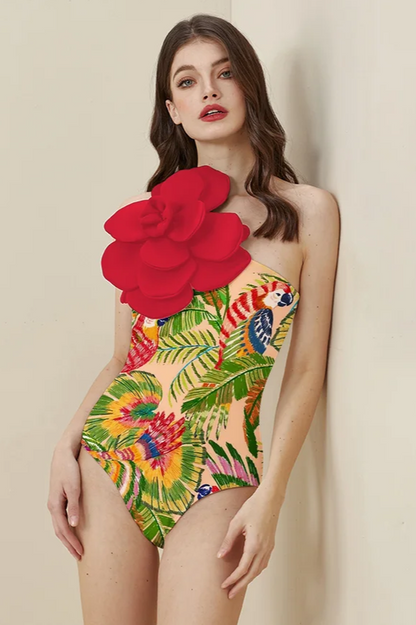 3D Flower One Piece Swimsuit & Skirt Set - Seldom Seen Styles