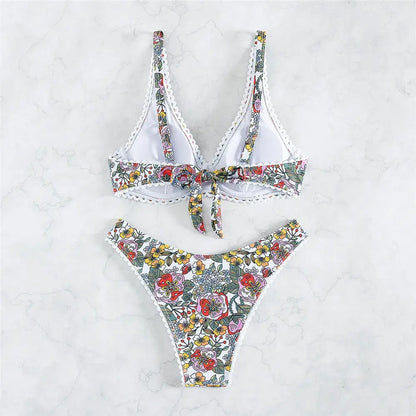Women's Floral Printed Bathing Suit High Waisted Knot Swimsuit Bikini Set - Seldom Seen Styles