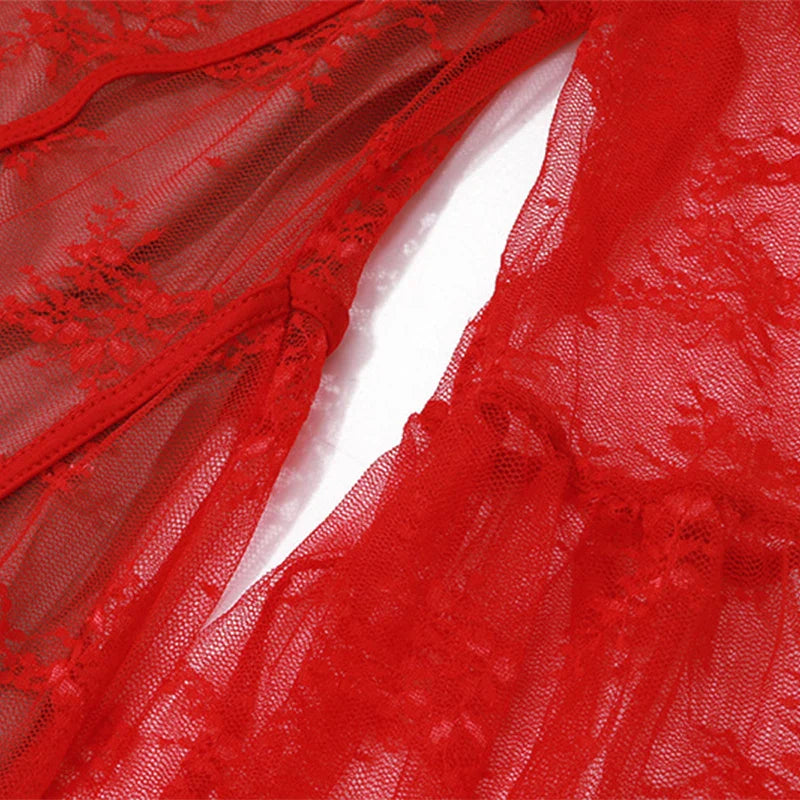 Ravishing Ruby Long-sleeve Square necklace lace dress - Seldom Seen Styles