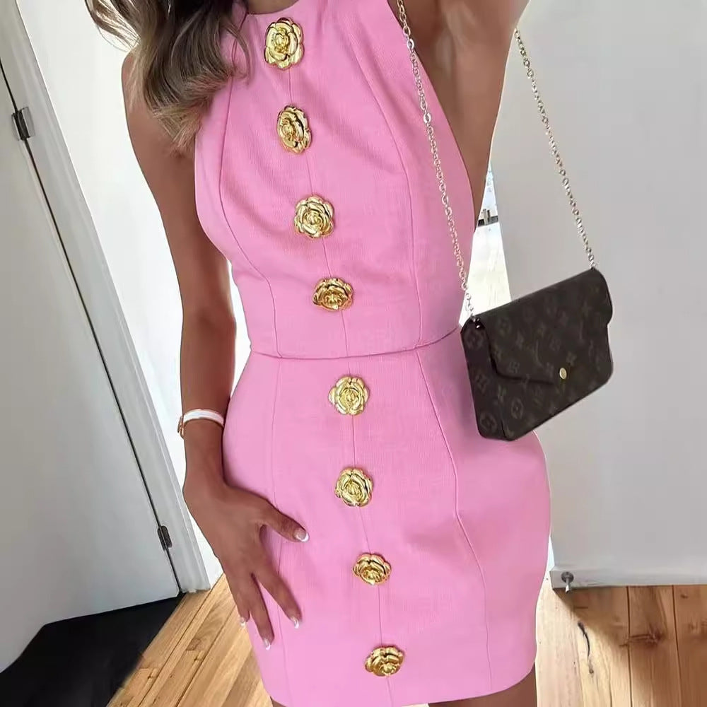 Rebecca Halter Backless Mini Dress Pink Fresh Sweet Style Women's Dress - Seldom Seen Styles