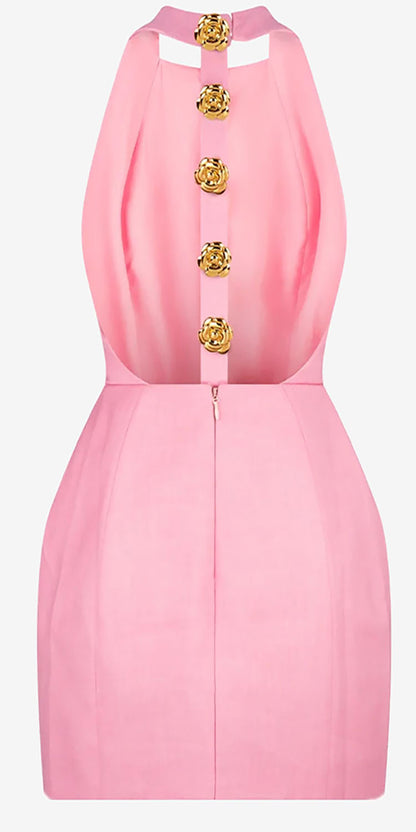 Rebecca Halter Backless Mini Dress Pink Fresh Sweet Style Women's Dress - Seldom Seen Styles