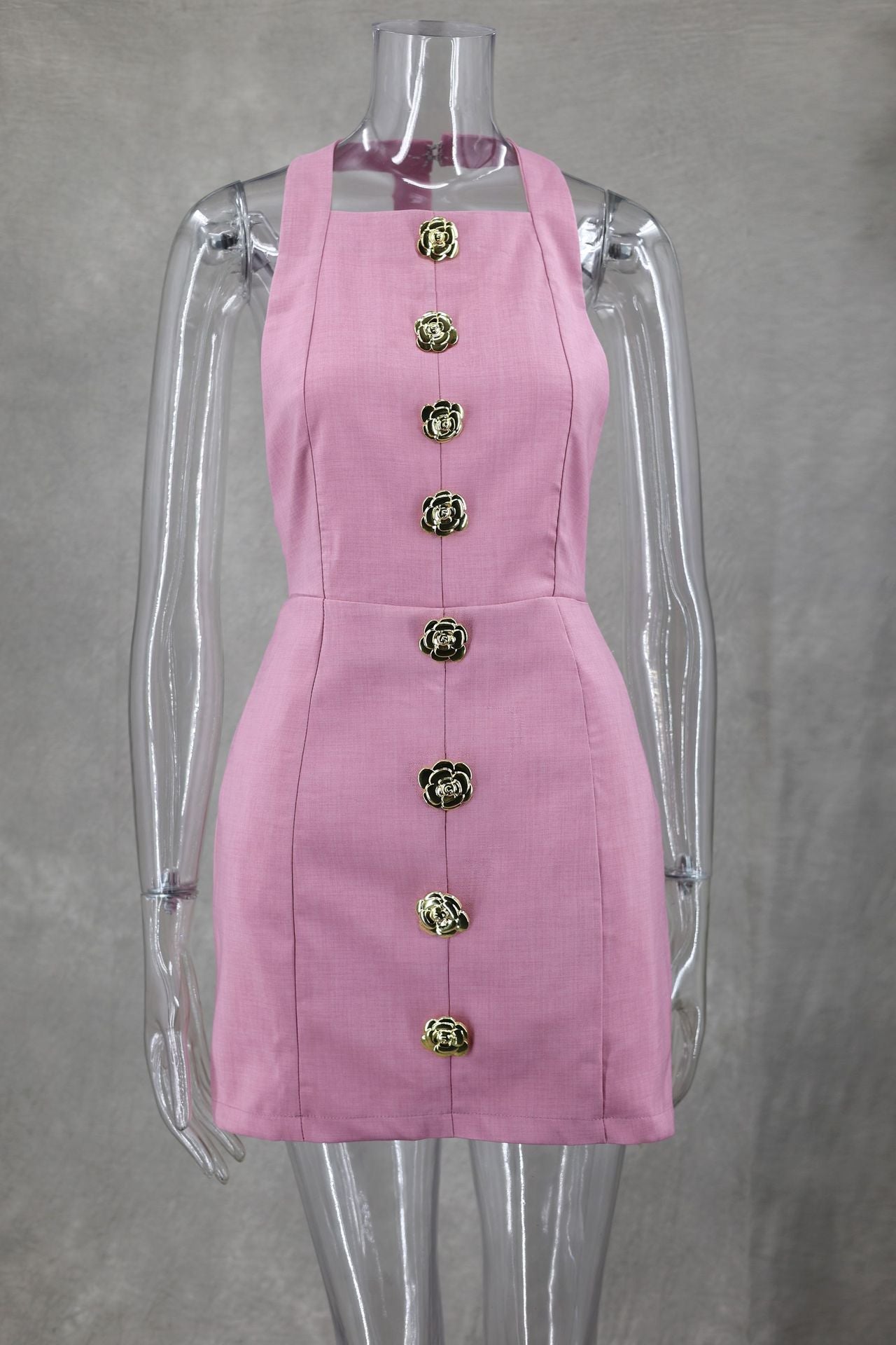 Rebecca Halter Backless Mini Dress Pink Fresh Sweet Style Women's Dress - Seldom Seen Styles