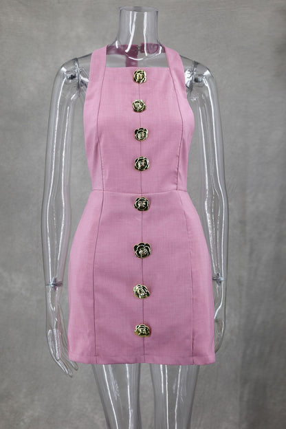 Rebecca Halter Backless Mini Dress Pink Fresh Sweet Style Women's Dress - Seldom Seen Styles