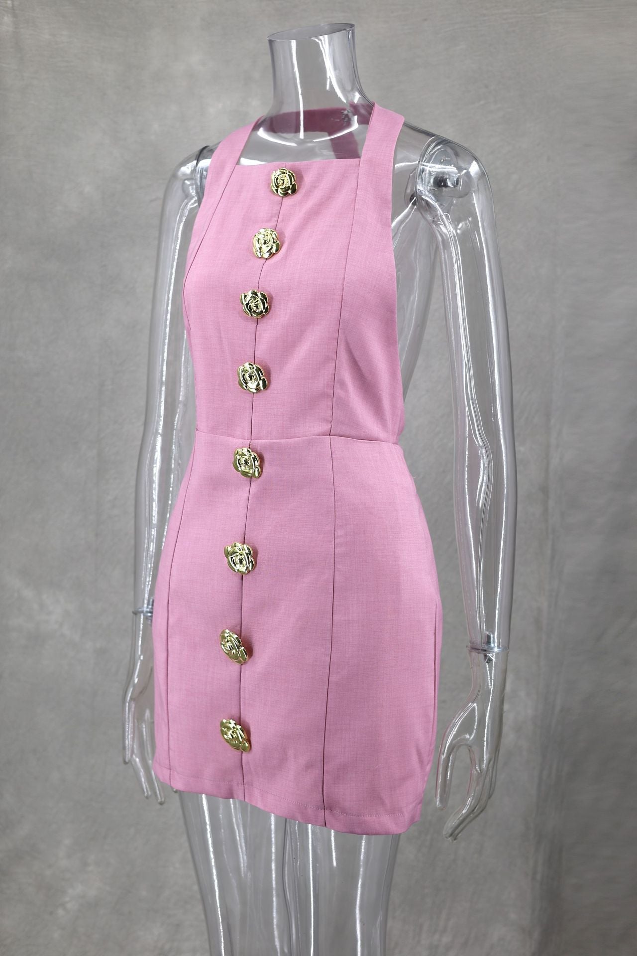 Rebecca Halter Backless Mini Dress Pink Fresh Sweet Style Women's Dress - Seldom Seen Styles