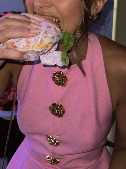 Rebecca Halter Backless Mini Dress Pink Fresh Sweet Style Women's Dress - Seldom Seen Styles