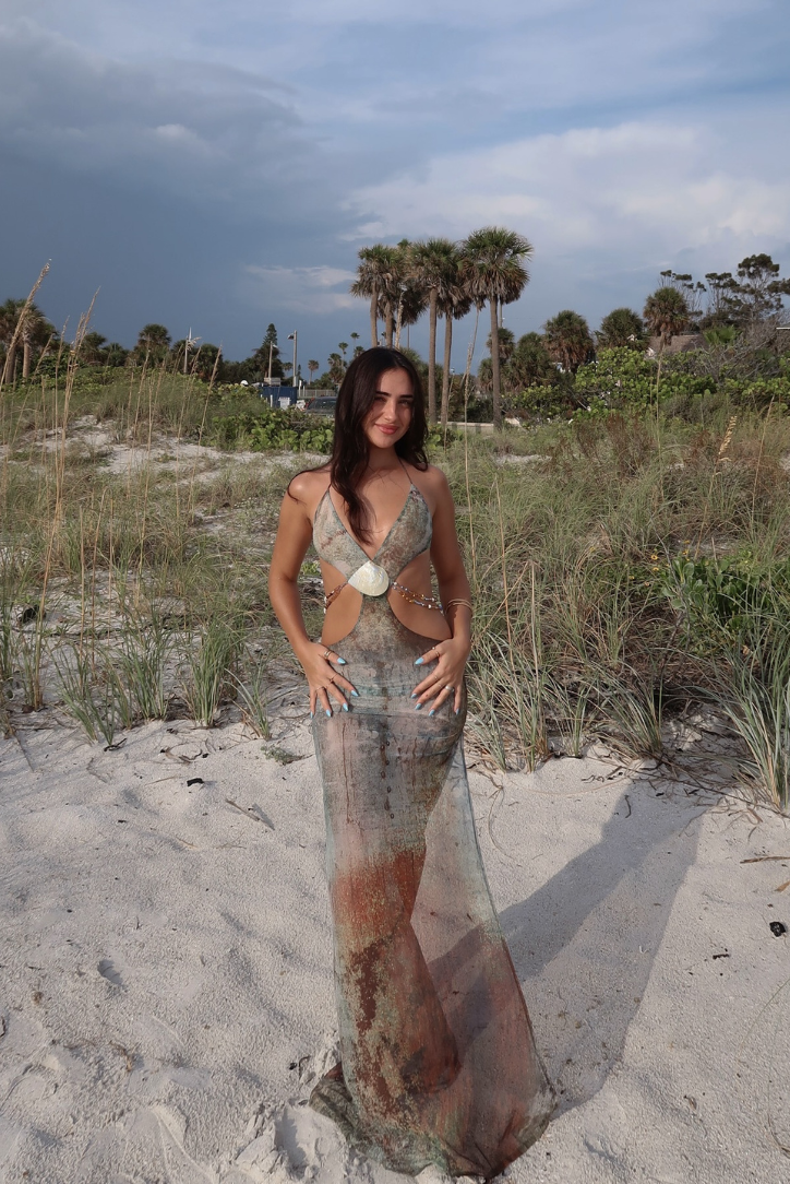 Reese | Elegant Shell Waist Cut-Outs Maxi Dress Retro Style Vintage - Seldom Seen Styles