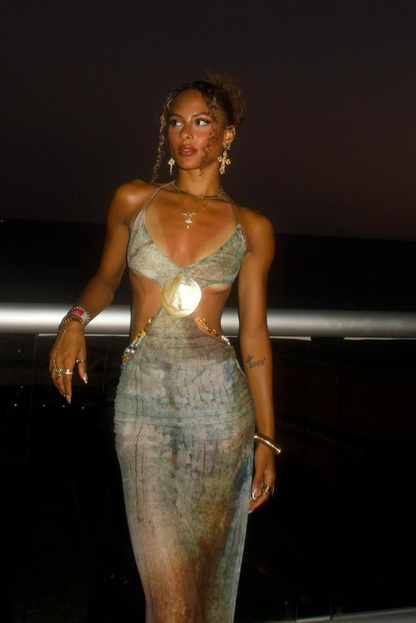 Reese | Elegant Shell Waist Cut-Outs Maxi Dress Retro Style Vintage - Seldom Seen Styles