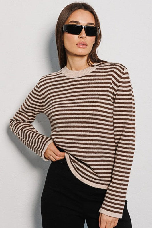 Ribbed Colorblock Striped Knit Sweater Womens Striped  Sweatshirt Color Block Crew Neck Long Sleeve Casual Loose Pullover Top Y2K - Seldom Seen Styles