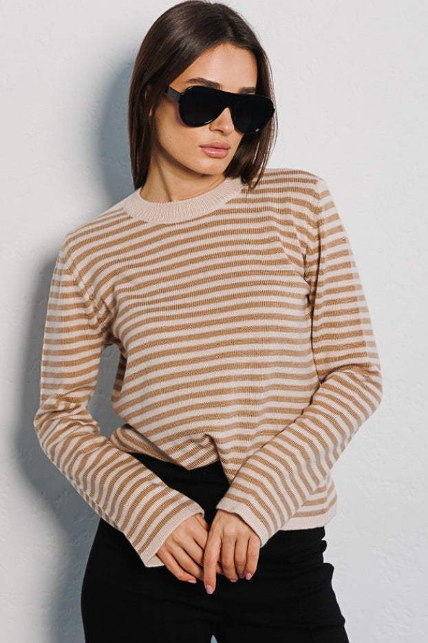 Ribbed Colorblock Striped Knit Sweater Womens Striped  Sweatshirt Color Block Crew Neck Long Sleeve Casual Loose Pullover Top Y2K - Seldom Seen Styles