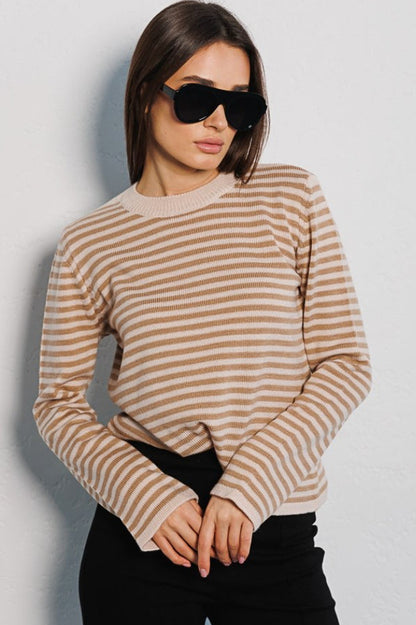 Ribbed Colorblock Striped Knit Sweater Womens Striped  Sweatshirt Color Block Crew Neck Long Sleeve Casual Loose Pullover Top Y2K - Seldom Seen Styles