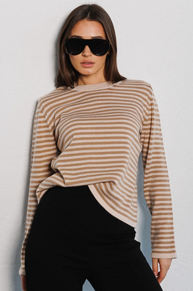 Ribbed Colorblock Striped Knit Sweater Womens Striped  Sweatshirt Color Block Crew Neck Long Sleeve Casual Loose Pullover Top Y2K - Seldom Seen Styles