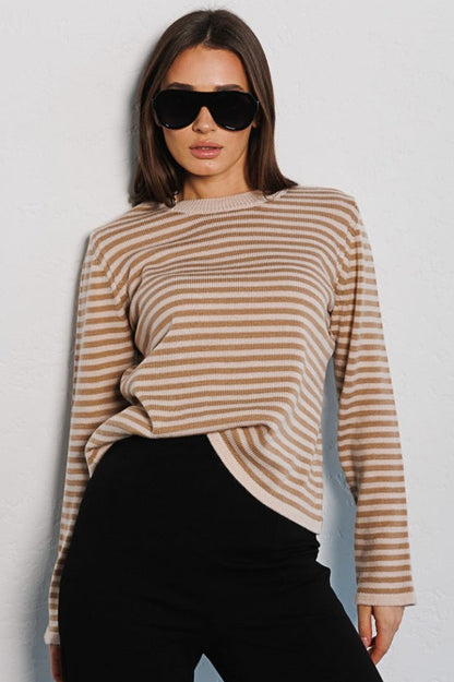Ribbed Colorblock Striped Knit Sweater Womens Striped  Sweatshirt Color Block Crew Neck Long Sleeve Casual Loose Pullover Top Y2K - Seldom Seen Styles