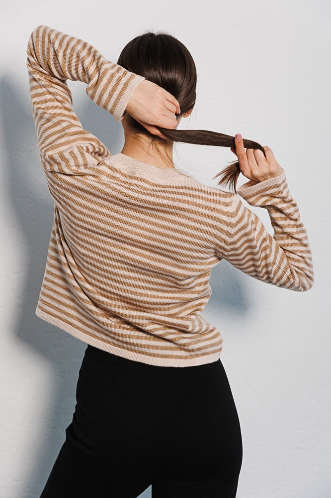 Ribbed Colorblock Striped Knit Sweater Womens Striped  Sweatshirt Color Block Crew Neck Long Sleeve Casual Loose Pullover Top Y2K - Seldom Seen Styles