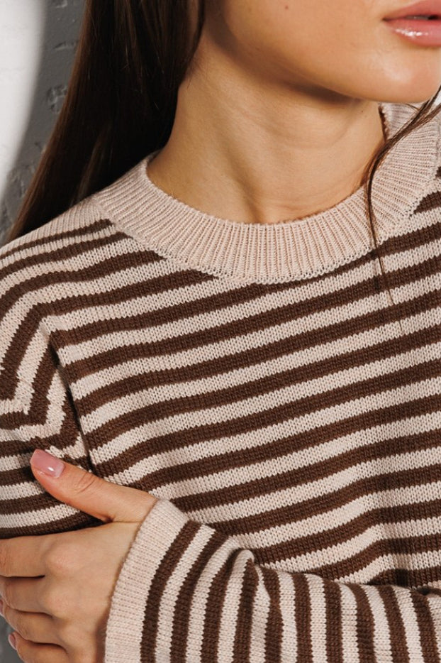 Ribbed Colorblock Striped Knit Sweater Womens Striped  Sweatshirt Color Block Crew Neck Long Sleeve Casual Loose Pullover Top Y2K - Seldom Seen Styles