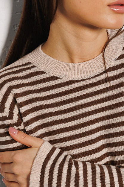 Ribbed Colorblock Striped Knit Sweater Womens Striped  Sweatshirt Color Block Crew Neck Long Sleeve Casual Loose Pullover Top Y2K - Seldom Seen Styles