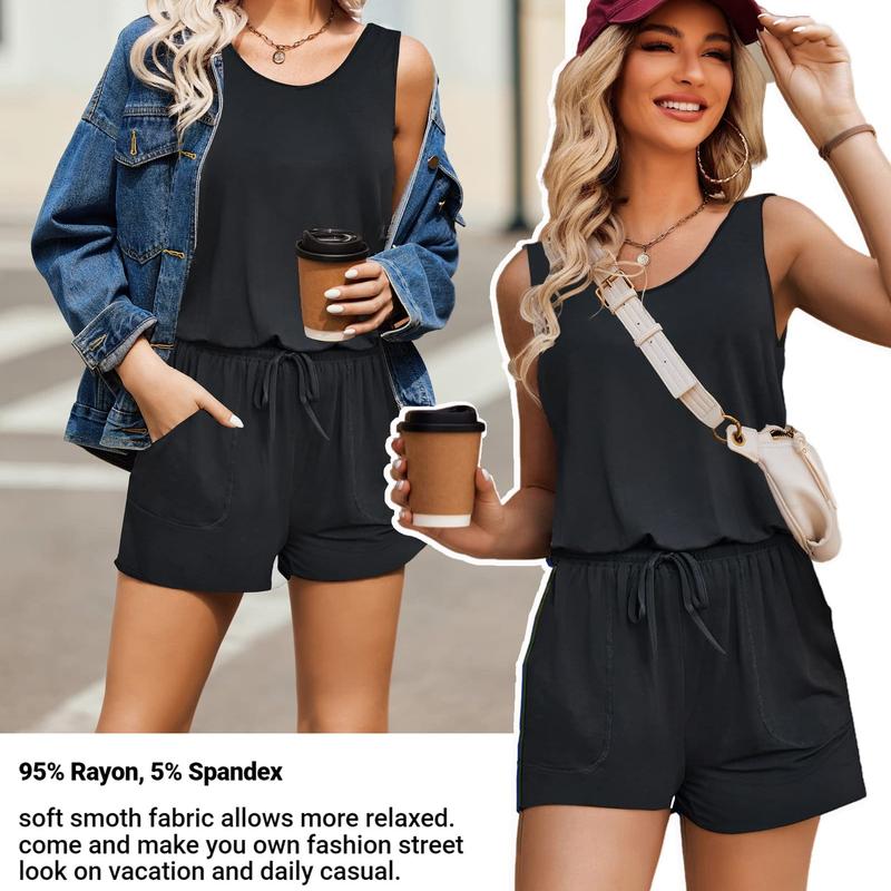 Rompers for Women Summer Sleeveless Scoop Neck Tank Top Casual Short Jumpsuit Rompers with Pockets - Seldom Seen Styles