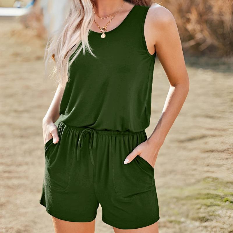 Rompers for Women Summer Sleeveless Scoop Neck Tank Top Casual Short Jumpsuit Rompers with Pockets - Seldom Seen Styles