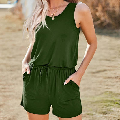 Rompers for Women Summer Sleeveless Scoop Neck Tank Top Casual Short Jumpsuit Rompers with Pockets - Seldom Seen Styles