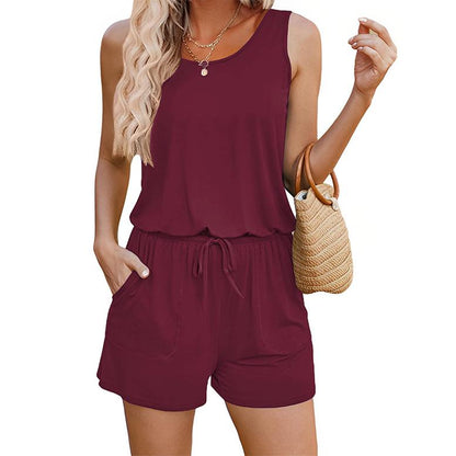 Rompers for Women Summer Sleeveless Scoop Neck Tank Top Casual Short Jumpsuit Rompers with Pockets - Seldom Seen Styles