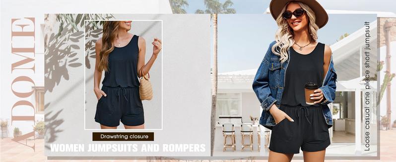 Rompers for Women Summer Sleeveless Scoop Neck Tank Top Casual Short Jumpsuit Rompers with Pockets - Seldom Seen Styles