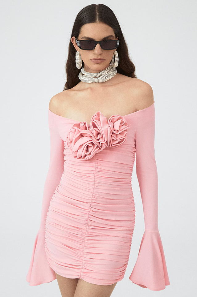 Ruched Roses Mini Dress - Seldom Seen Styles