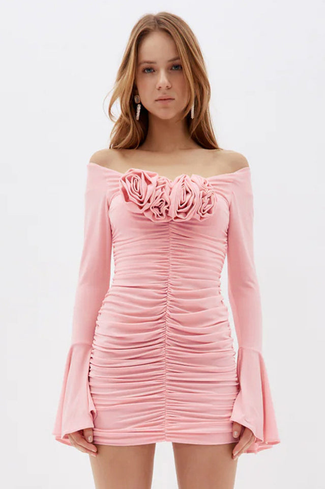 Ruched Roses Mini Dress - Seldom Seen Styles
