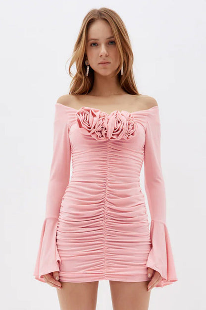 Ruched Roses Mini Dress - Seldom Seen Styles