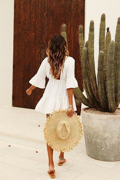 Ruffled Patchwork V Neck Cover up - Seldom Seen Styles