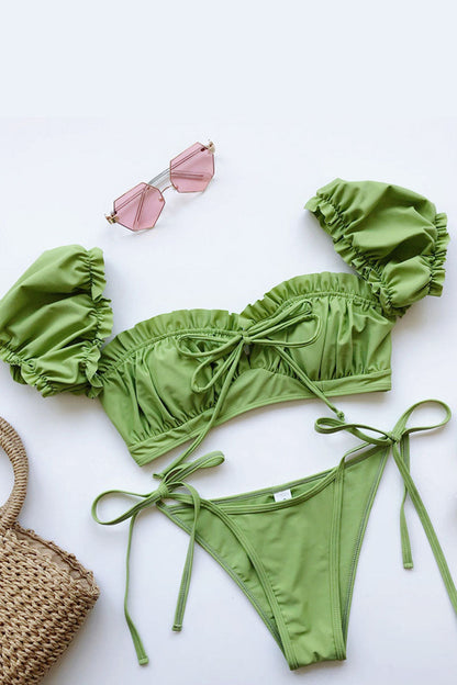 Sexy Stretch Ruffle Tie Sheer Mesh Lingerie Set Outfits