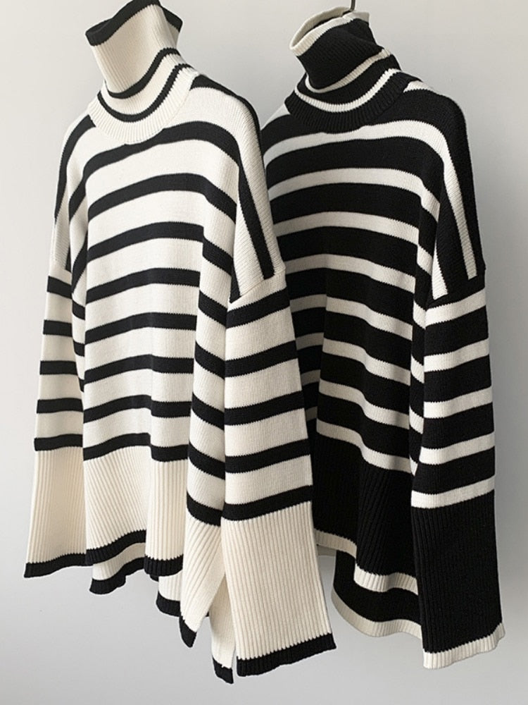 Tracy - Oversized Striped Turtleneck Sweater - Seldom Seen Styles