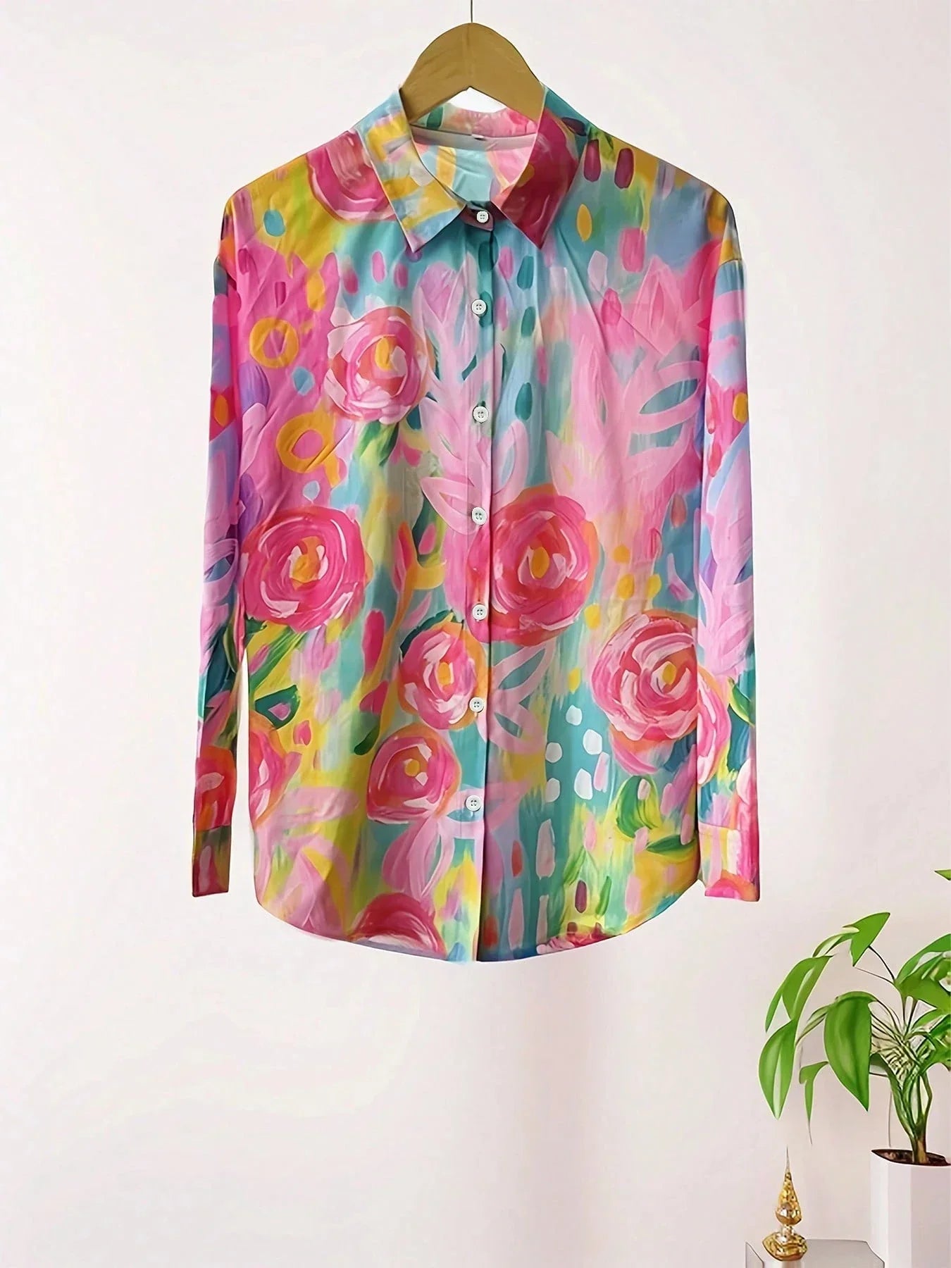 Women's Button Down Shirt Printed Long Sleeve Collared Blouse Casual Vacation Tops - Seldom Seen Styles