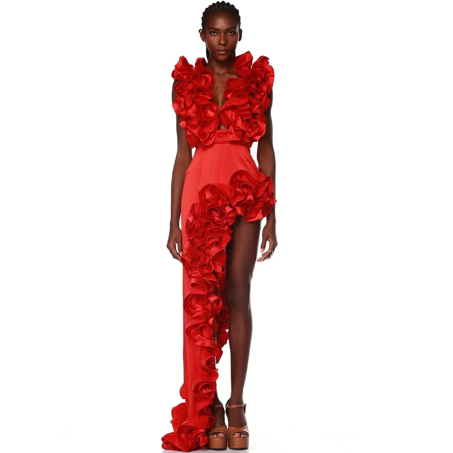 Red Flower Bodysuit and side slit maxi skirt - Seldom Seen Styles