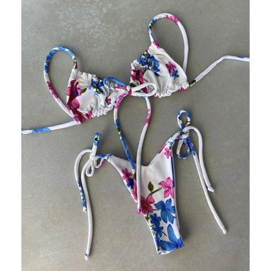 Cyflymder  Solid Split Micro Bikini Swimsuit Women Sexy Triangle Lace Up Bikini Push Up Summer New Bathing Suits Two Piece Beachwear