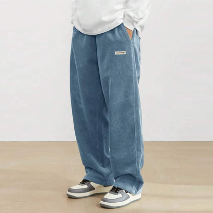 Men's Corduroy Pants Casual Drawstring Elastic Waist Straight Leg Sweatpants with Pockets