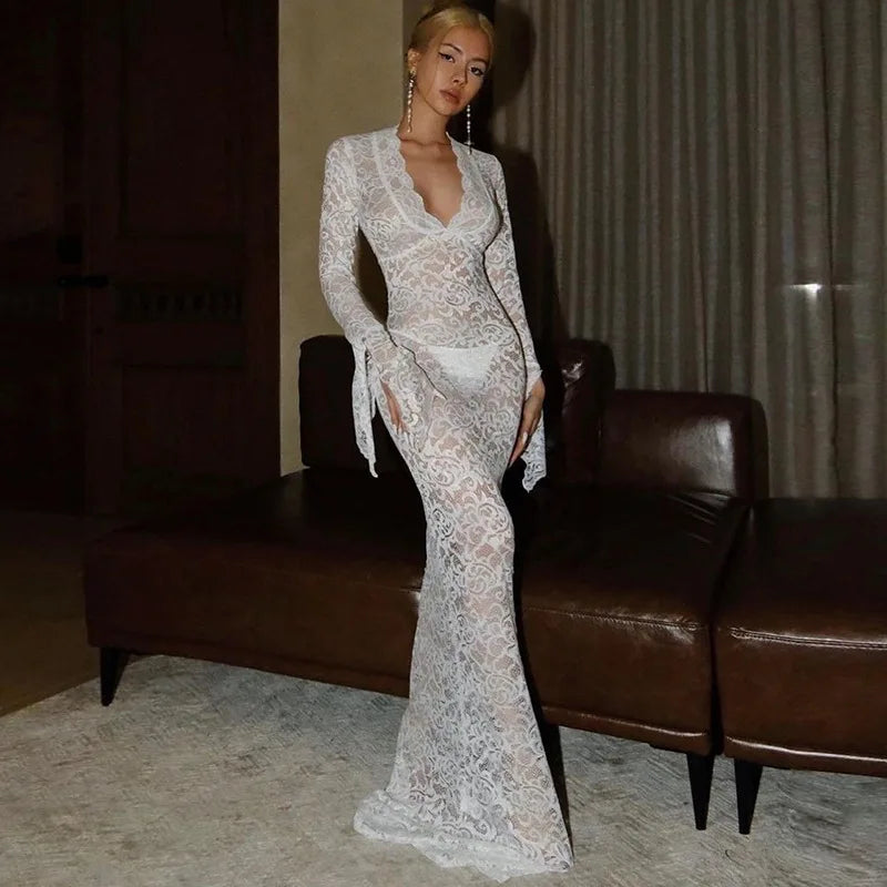 SERRY MAXI DRESS Long Sleeve White Lace Dress - Seldom Seen Styles