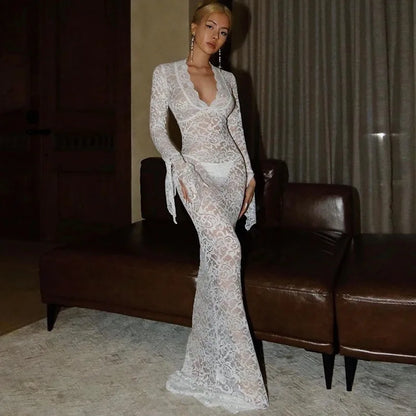 SERRY MAXI DRESS Long Sleeve White Lace Dress - Seldom Seen Styles