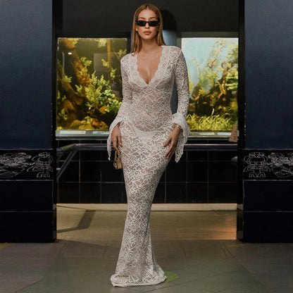 SERRY MAXI DRESS Long Sleeve White Lace Dress - Seldom Seen Styles