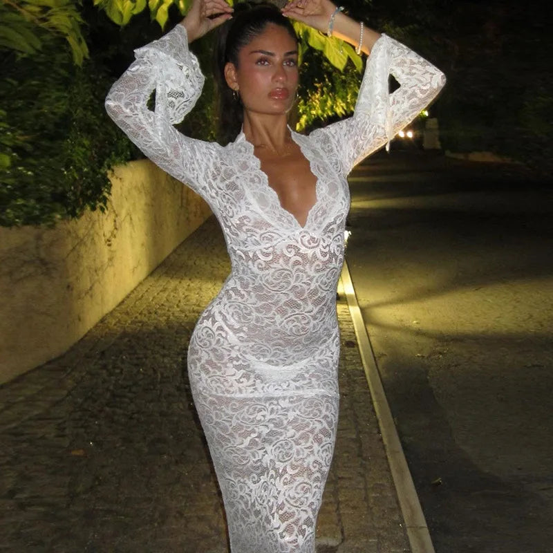 SERRY MAXI DRESS Long Sleeve White Lace Dress - Seldom Seen Styles