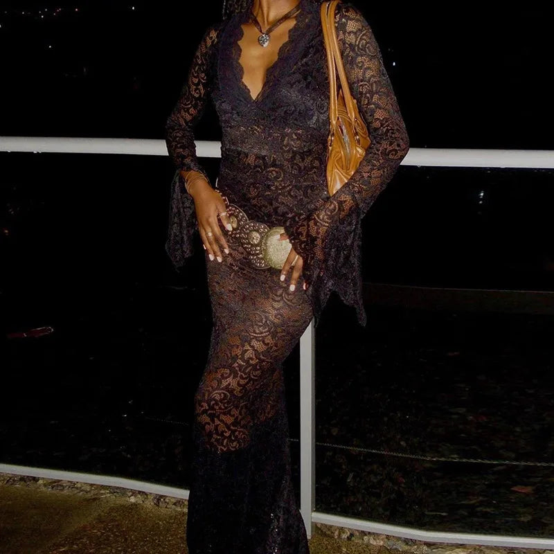 SERRY MAXI DRESS Long Sleeve White Lace Dress - Seldom Seen Styles