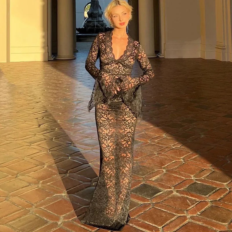 SERRY MAXI DRESS Long Sleeve White Lace Dress - Seldom Seen Styles